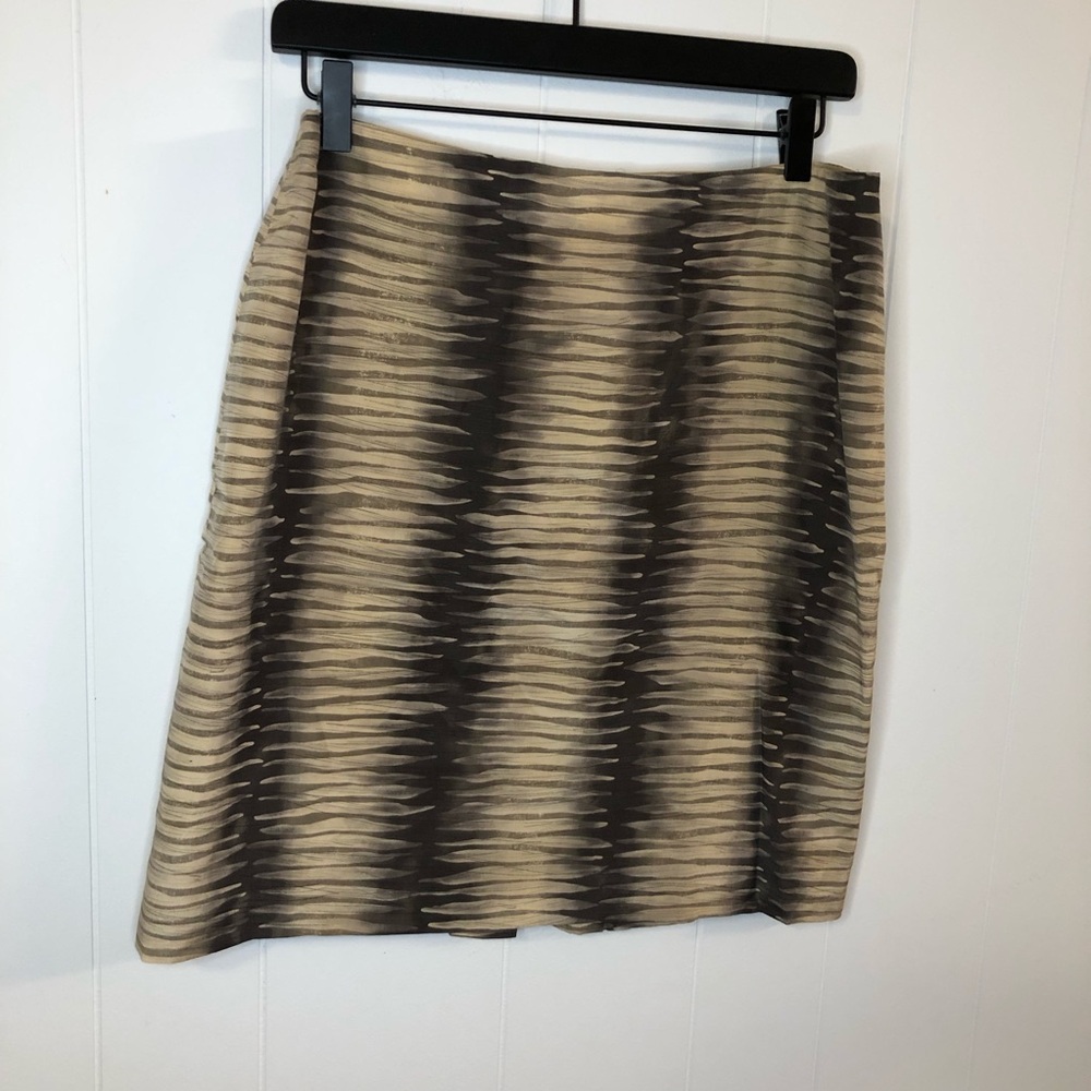 Kenneth Cole New York Beige and Brown Wave-Striped Midi Skirt